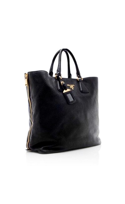 Prada Tote W Daino Tote W Zipper Black Leather Cross Body Bag