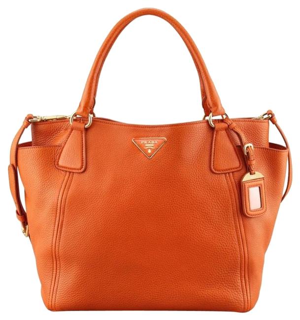 Prada Hobo Daino Vitello Side Pocket Papaya Leather Cross Body Bag