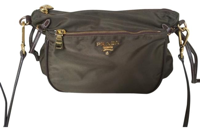 Prada Dark Brown Nylon W Leather Straps Cross Body Bag