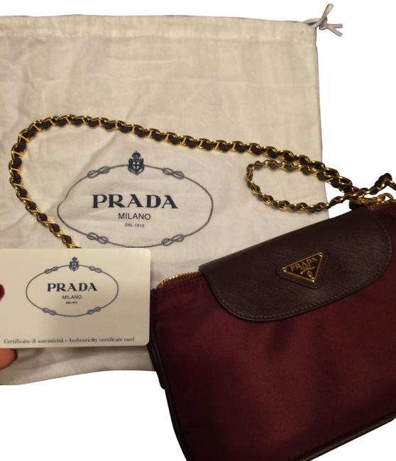 Prada Dark RedBurgandy Calf Skin  Nylon Cross Body Bag