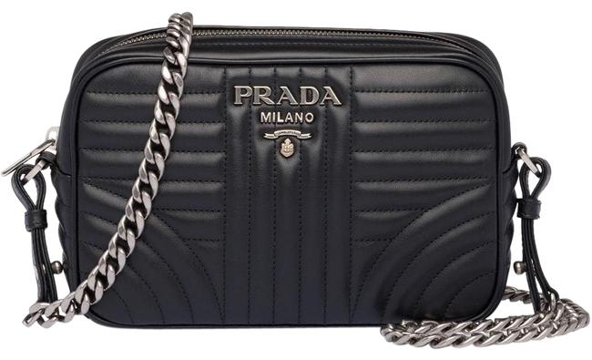 Prada Diagramme Black Calfskin Leather Cross Body Bag