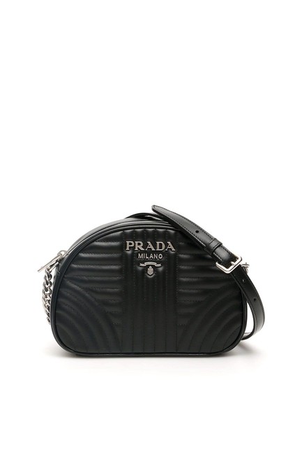 Prada Diagramme Quilted Camera Black Leather Cross Body Bag