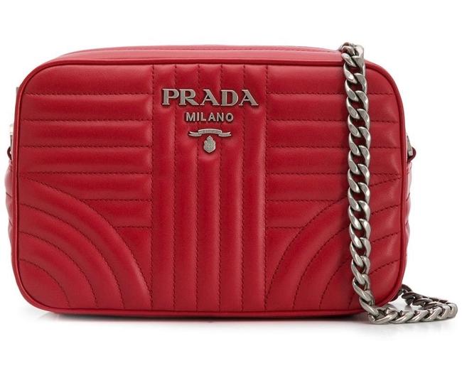 Prada Diagramme Red Calfskin Leather Cross Body Bag