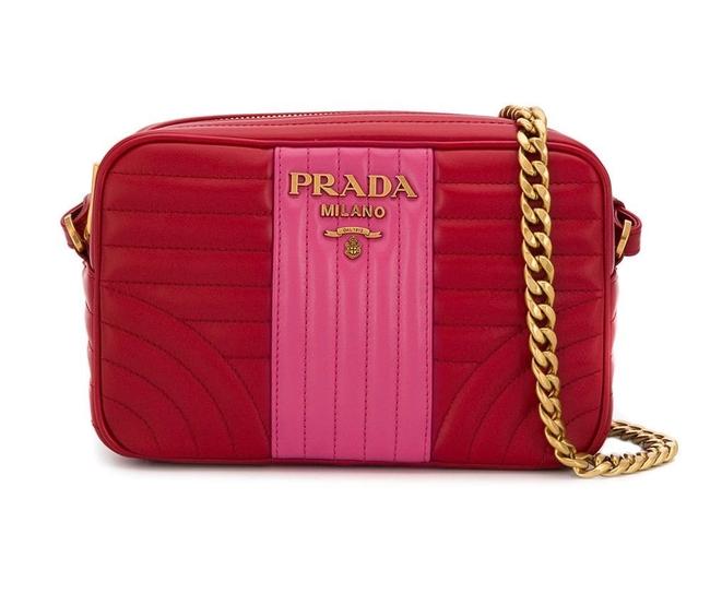 Prada Diagramme RedPink Calfskin Leather Cross Body Bag