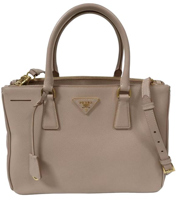Prada Galleria Double Beige Leather Cross Body Bag