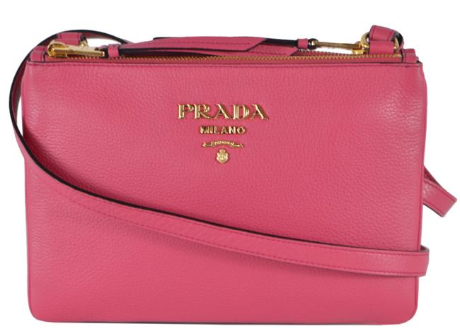Prada Double New Bandoliera Zip Pink Leather Cross Body Bag