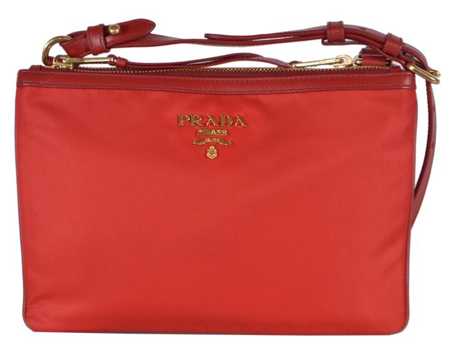 Prada Double New Bandoliera Zip Red Nylon Cross Body Bag
