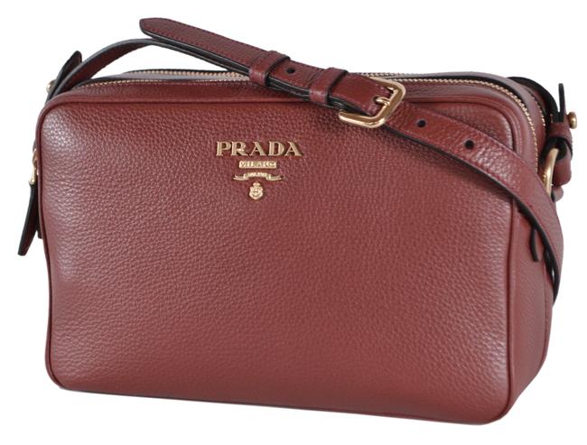 Prada Double New Vitello Bandoliera Zip Rubino Leather Cross Body Bag