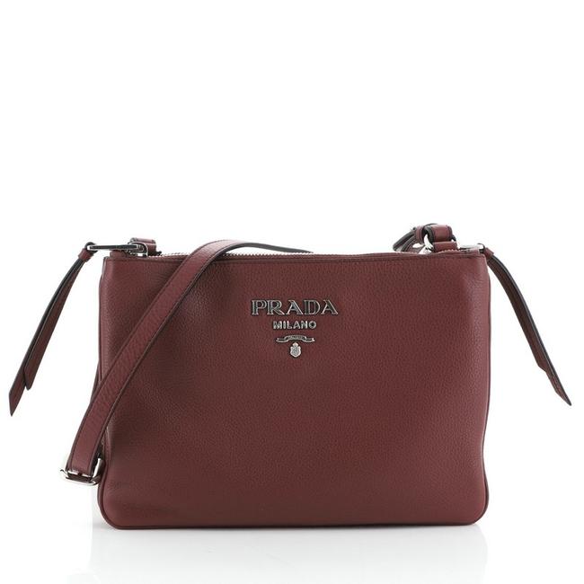 Prada Double Phenix Zip Vitello Small Red Leather Cross Body Bag