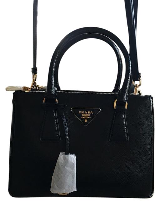 Prada Double Saffiano Double zip Black Leather Cross Body Bag