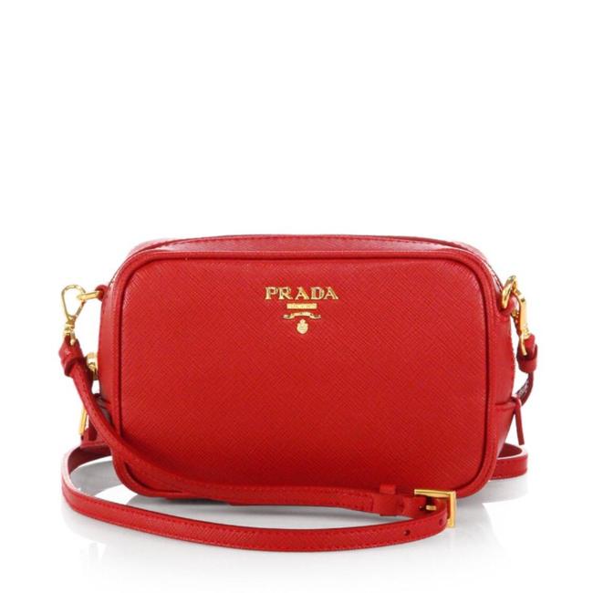 Prada Double Saffiano Zip Red Leather Cross Body Bag