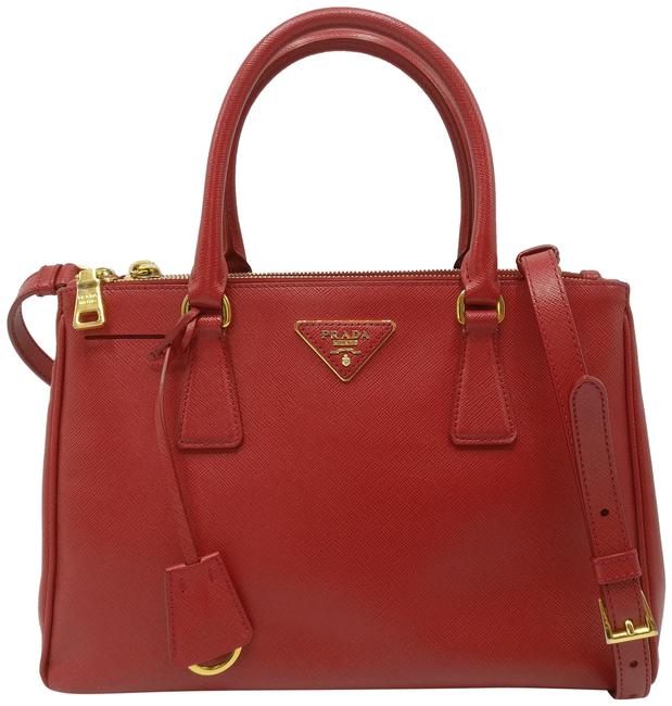 Prada Double Saffiano Zip Tote Red Leather Cross Body Bag