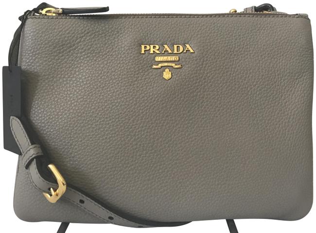 Prada Double Phenix Vitello 1bh046 Gray Leather Cross Body Bag