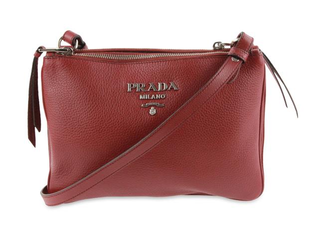 Prada Double Zip Bandoliera Cerise Red Leather Cross Body Bag