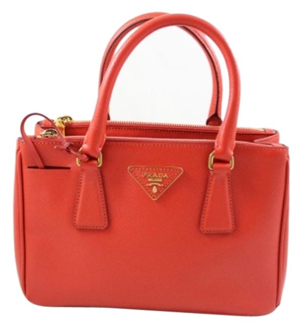 Prada Double Zip Mini Blood Orange Saffiano Cross Body Bag