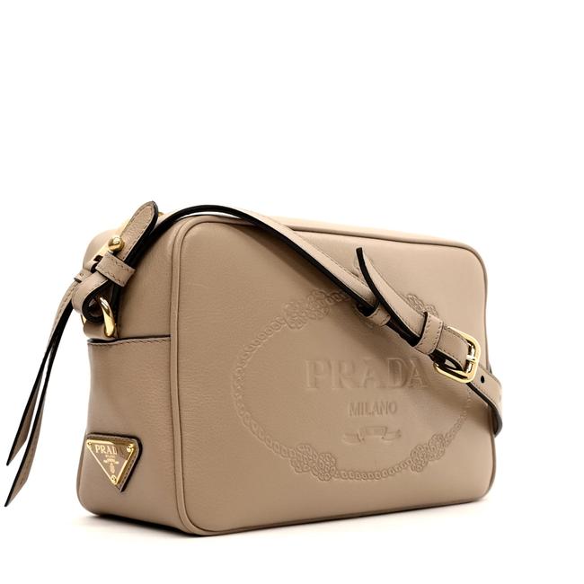 Prada Camera Embossed Logo Beige Leather Cross Body Bag