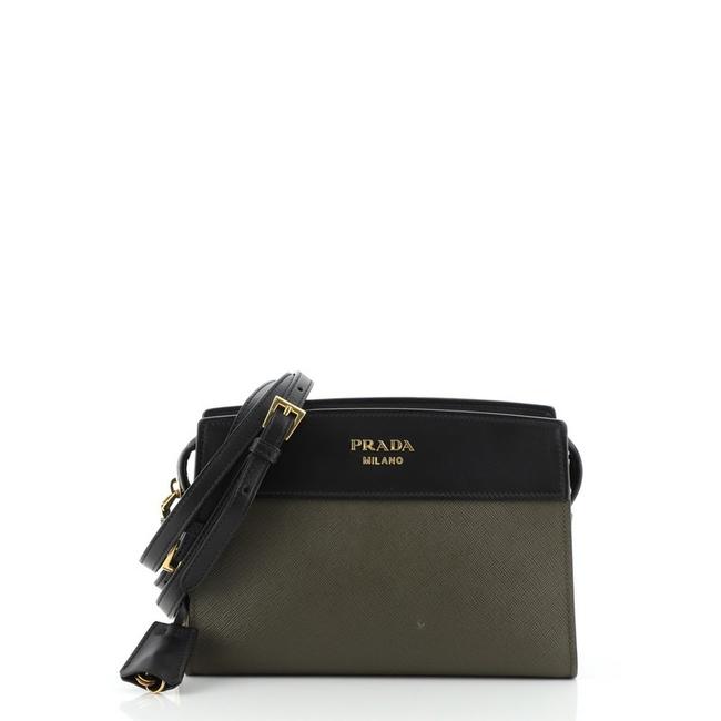 Prada Esplanade Saffiano Small Black Green Leather Cross Body Bag