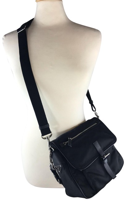Prada Messenger Euc 2 Way Handbag Leather Black Nylon Cross Body Bag