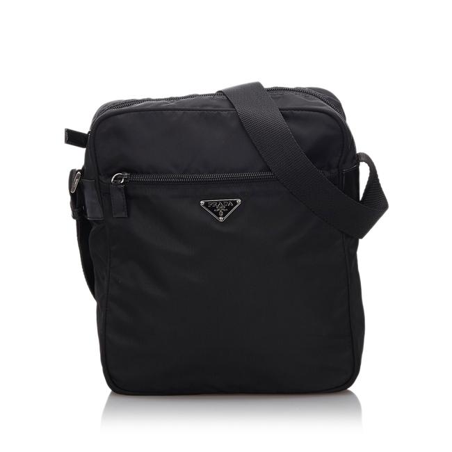 Prada Fabric Italy Medium Black Nylon Leather Cross Body Bag