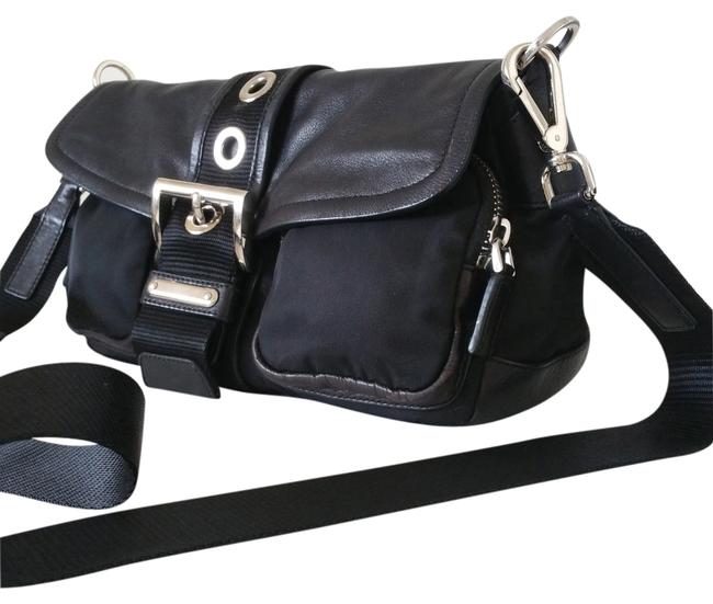 Prada Flap Buckle Black Leather  Nylon Cross Body Bag