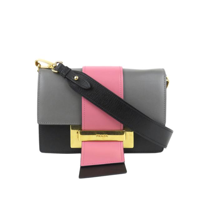 Prada Flap Ribbon Gray Leather Cross Body Bag
