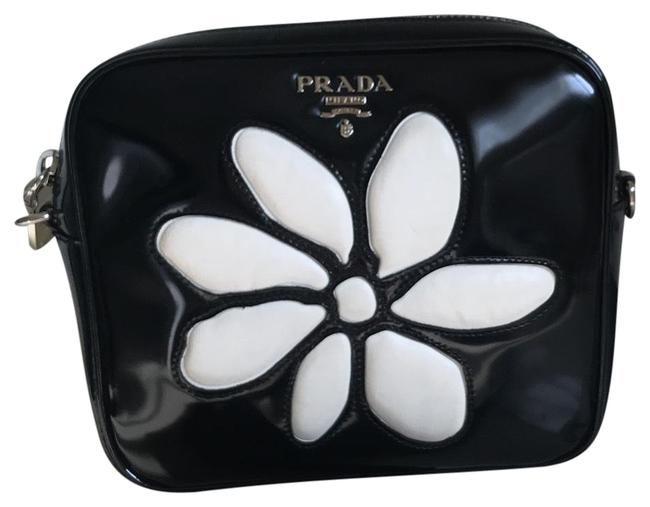 Prada Floral Black Patent Leather Cross Body Bag