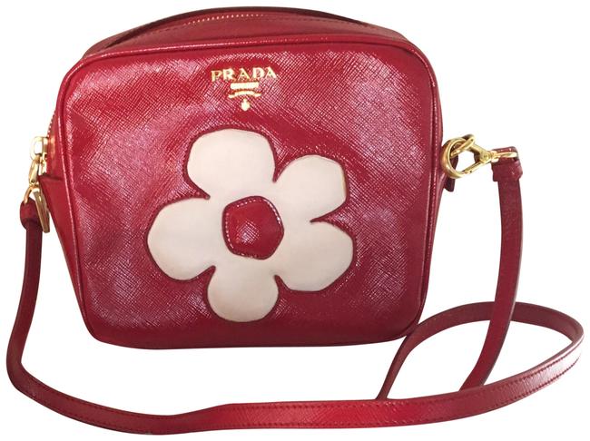 Prada Flower Red Leather Cross Body Bag