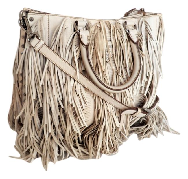 Prada Fringe Tote Bn1510 Fringe Cera Ivory Nappa Leather Cross Body Bag