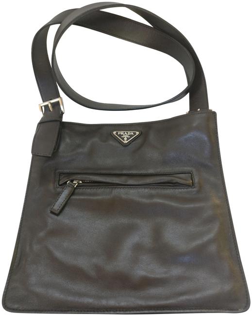 Prada Front Zip Pocket Leather Cross Body Bag