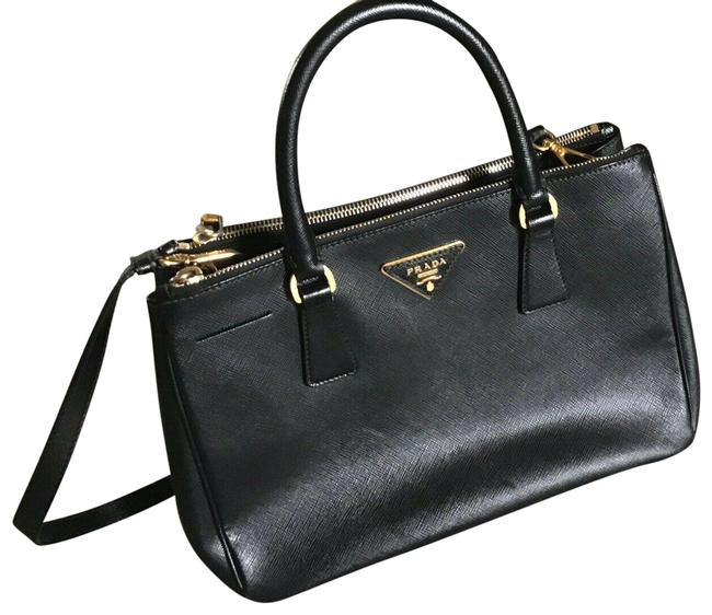 Prada Galleria Double Black Saffiano Leather Cross Body Bag