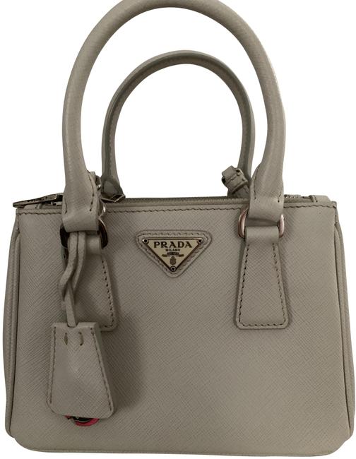 Prada Galleria Double Lux Mini Zip White Saffiano Leather Cross Body Bag
