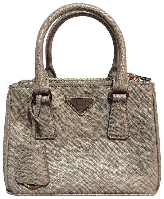 Prada Galleria Double Lux Saffiano Mini Zip Gray Cross Body Bag