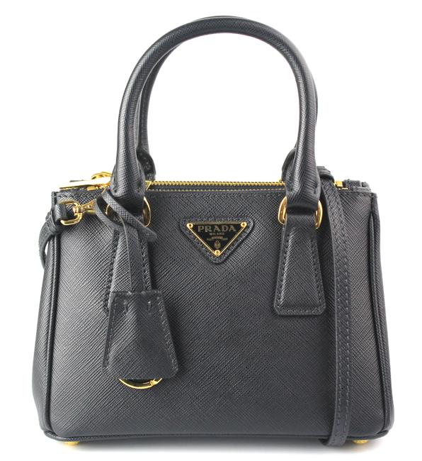 Prada Galleria Double Mini Zip Black Leather Cross Body Bag