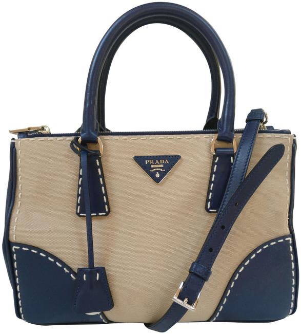 Prada Galleria Double Tote Leather Canva Cross Body Bag