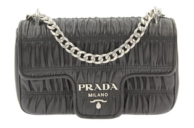 Prada Gauffre Flap Black Leather Cross Body Bag