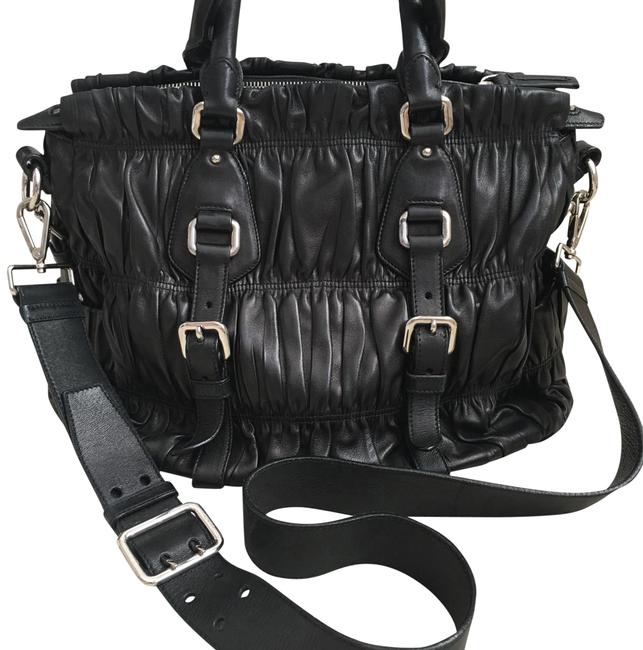 Prada Gauffre Nappa Tote Black Lambskin Leather Cross Body Bag