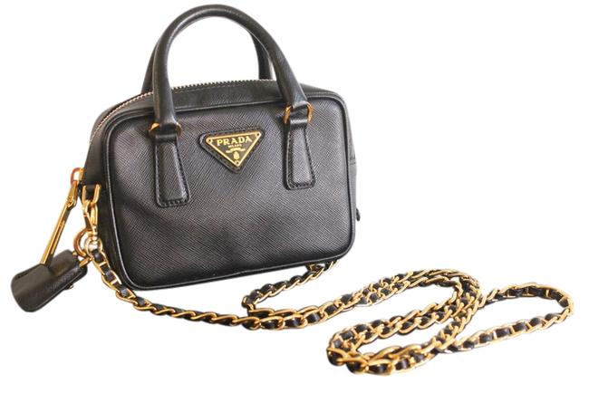 Prada Geranio Saffiano Mini Tote Bl0705 Black Leather Cross Body Bag