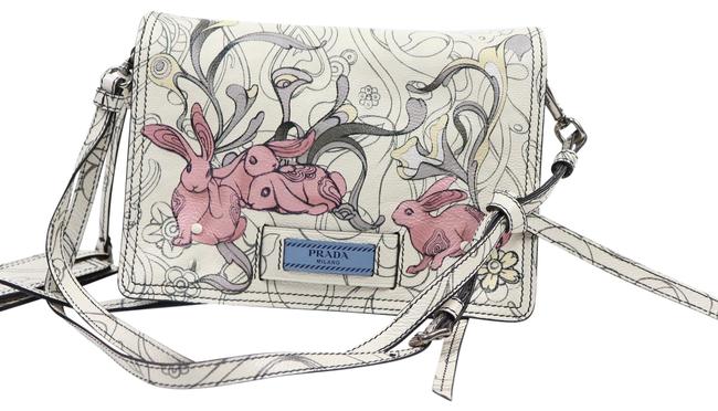 Prada Glace Calf Rabb WhiteBluePink Calfskin LeatherSuede Cross Body Bag