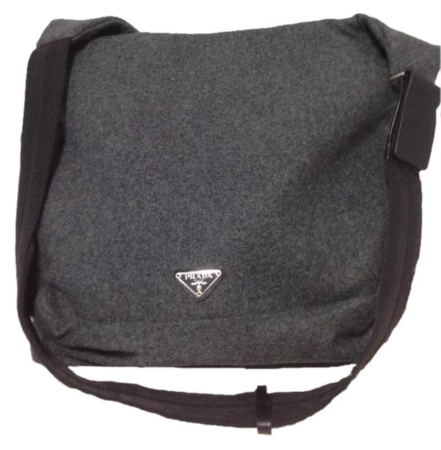 Prada Gm Charcoal Gray Nylon and Calf Leather Cross Body Bag