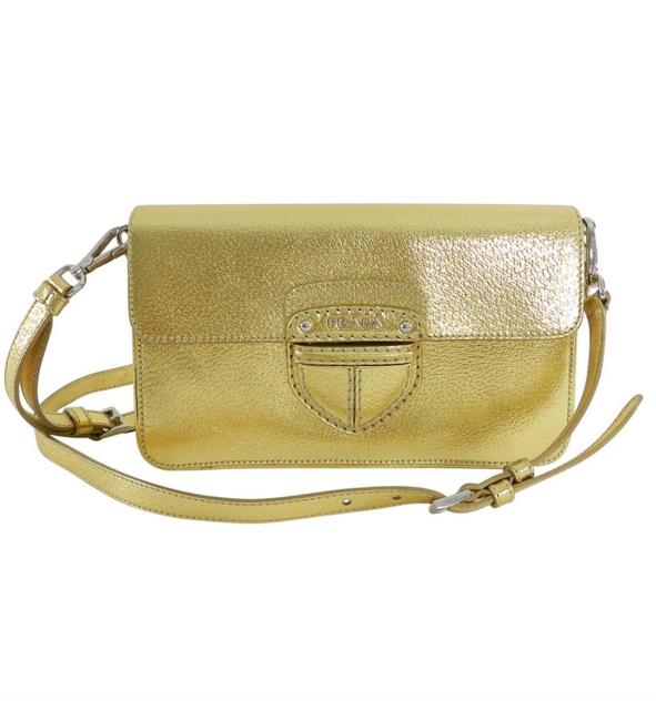 Prada Gold Metallic Leather Cross Body Bag