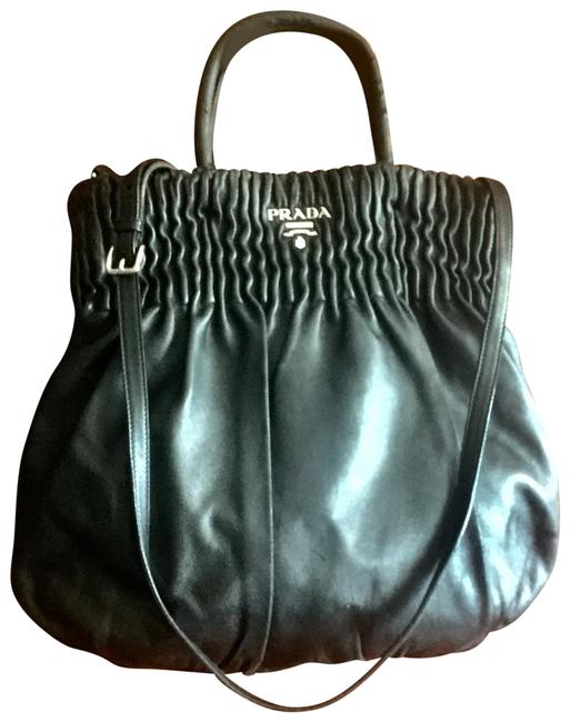 Prada Guafre Body Satchel Black Silver Nappa Leather Cross Body Bag