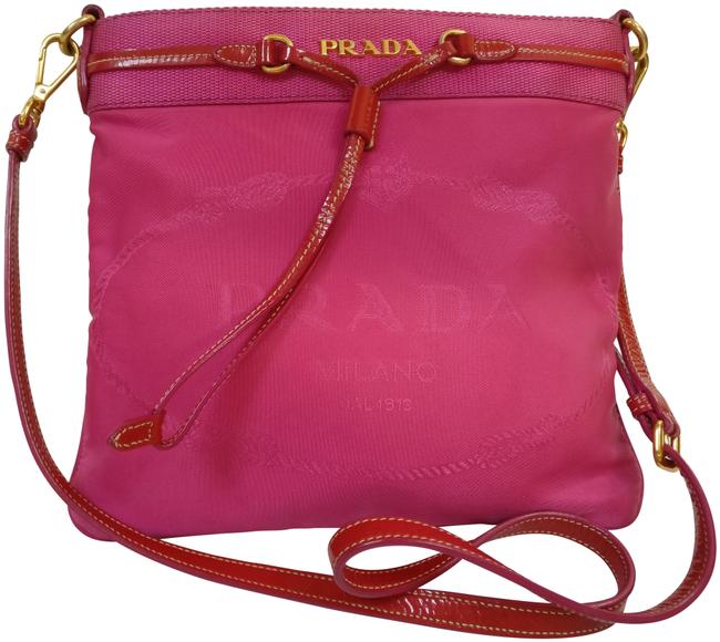 Prada Jacquard Tessuto Nylon Leather Pink Canvas Cross Body Bag