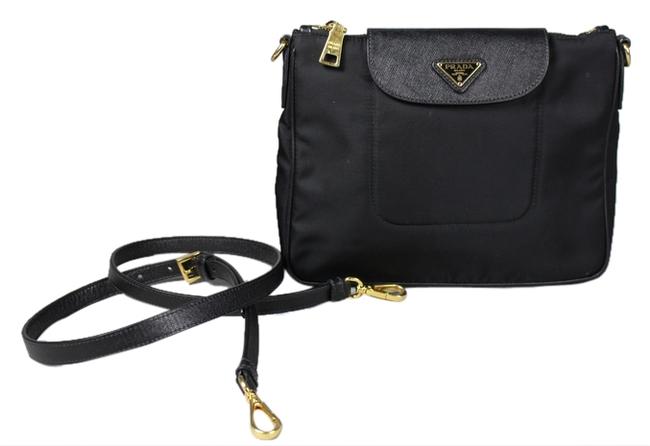 Prada Large Flap Black Vinyl Cross Body Bag