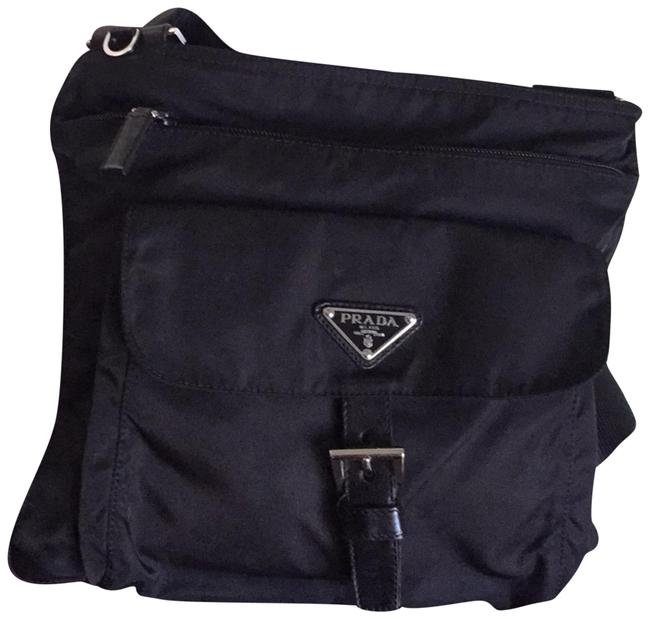 Prada Messenger Leather Black Nylon Cross Body Bag