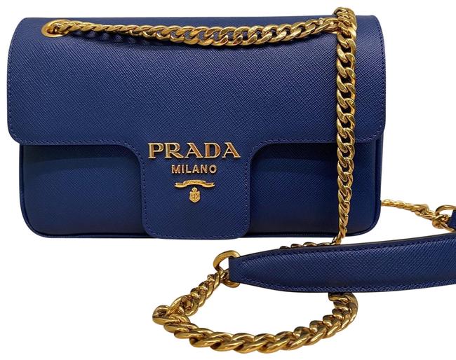 Prada Leather On Chain Blue Cross Body Bag