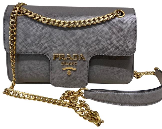 Prada Leather On Chain Gray Cross Body Bag