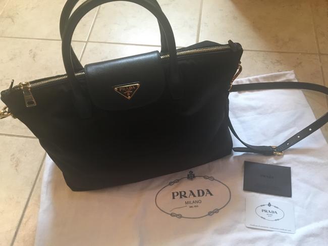 Prada Leather Satchel Black Nylon Cross Body Bag