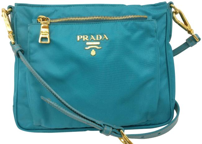 Prada W Leather Trim Canvas Cross Body Bag