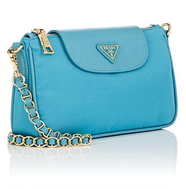 Prada Leather Trimmed Blue Vinyl Cross Body Bag