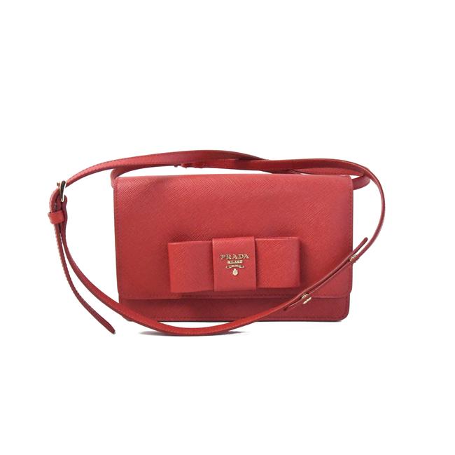 Prada Leather with Ribbon Red Cross Body Bag